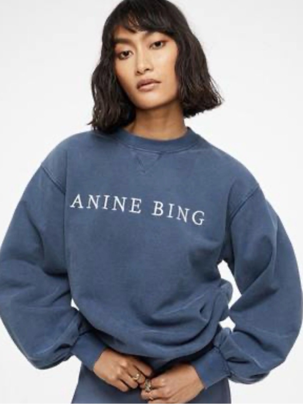 Anine Bing Faded Denim Blue Logo Esme Pullover Sweatshirt Size XS